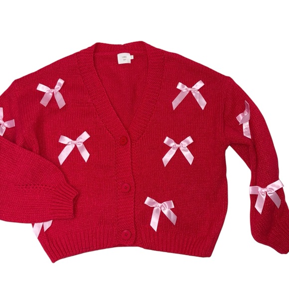 LUNA IVY Red Sweater with Pink Bows sz Medium - Picture 4 of 7